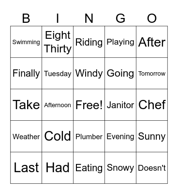 Cool Kids Words Bingo Card