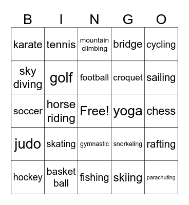 Sports Bingo Card