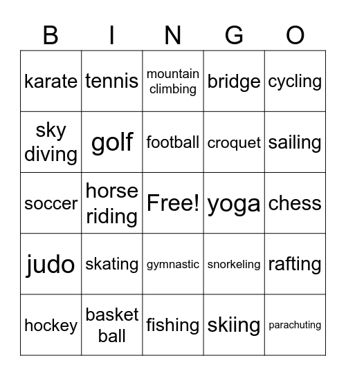 Sports Bingo Card