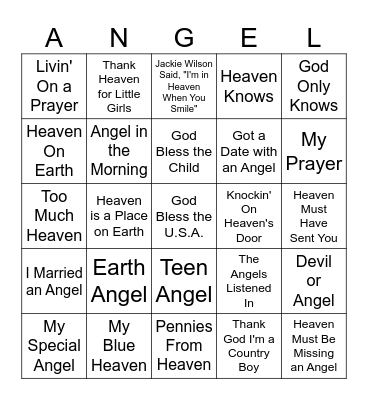 MUSIC BINGO #16 - Heaven Knows Bingo Card