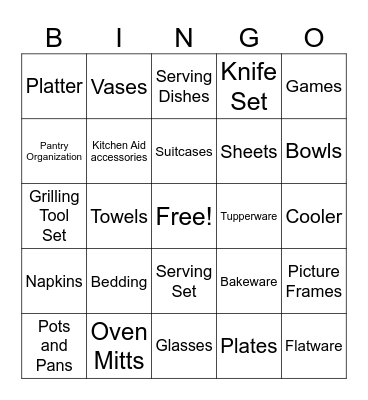 Bridal Bingo Card