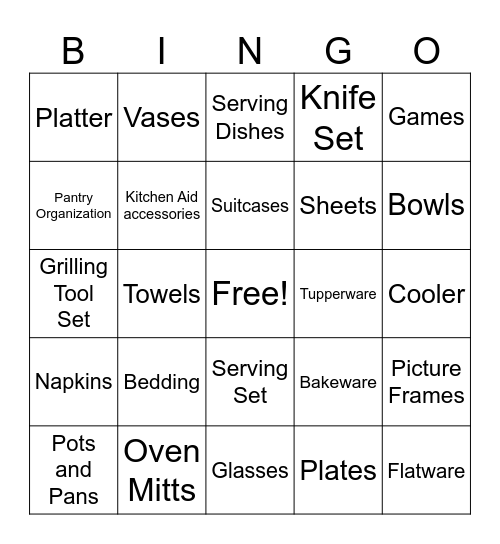 Bridal Bingo Card