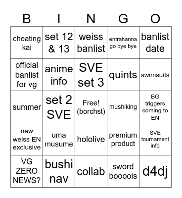 2023 BINGO for Summer Thingie Bingo Card