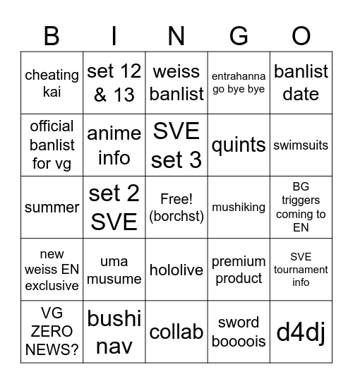 2023 BINGO for Summer Thingie Bingo Card