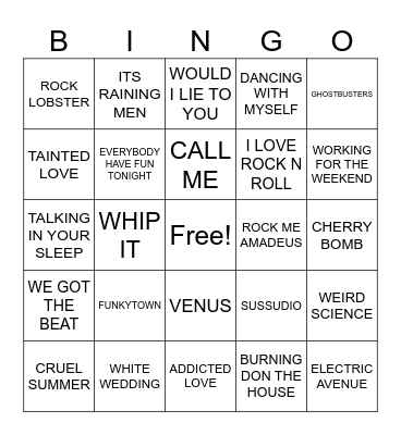 80'S COVER ALL Bingo Card