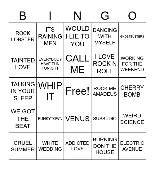 80'S COVER ALL Bingo Card