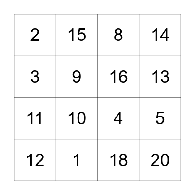 Number Bingo Card