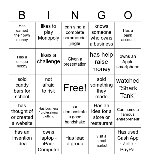 Find Someone in Our Class Who... Bingo Card