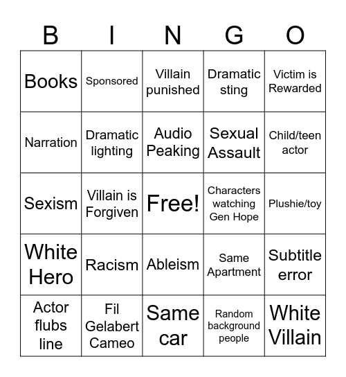 Generation Hope Bingo Card