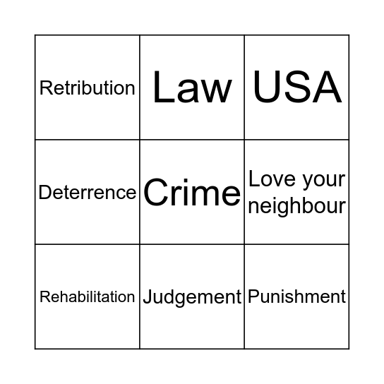 Crime and Punishment Bingo Card