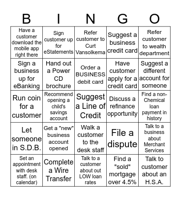 Banker Bingo Card