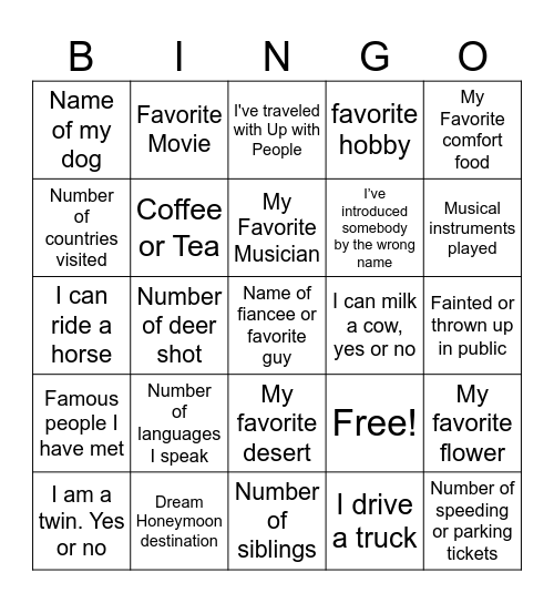 Jenna's Bingo Card