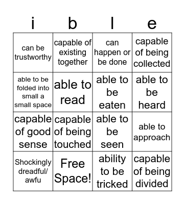 Suffix Bongo Bingo Card