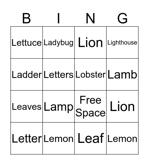 L Bingo  Bingo Card