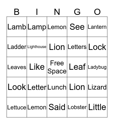 L Bingo  Bingo Card