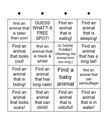 FIND THE ANIMAL! Bingo Card