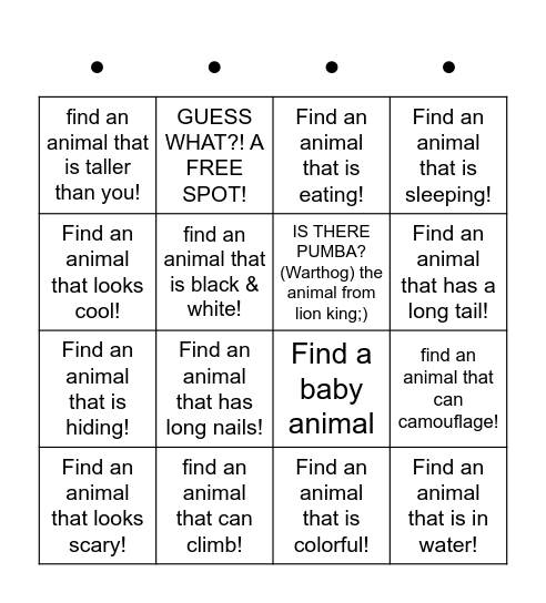 FIND THE ANIMAL! Bingo Card