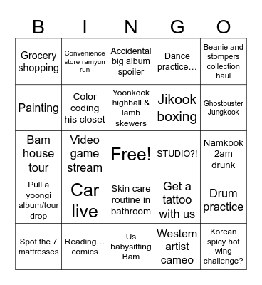 2023 Jungkook WeLive Bingo Card Bingo Card