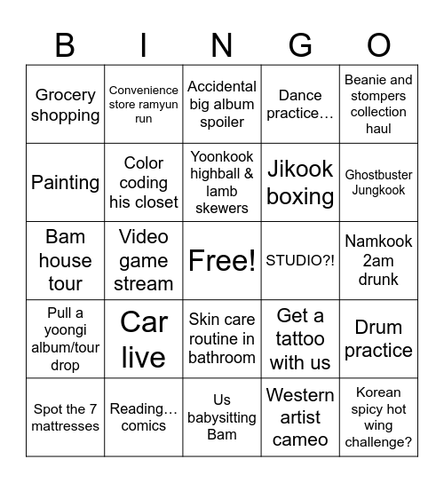 2023 Jungkook WeLive Bingo Card Bingo Card