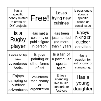 Human Bingo Card