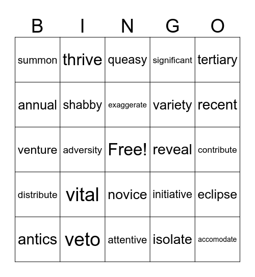 Untitled Bingo Card