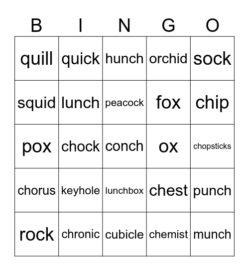 Phonics Bingo Card