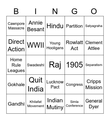India Summer Bingo Card