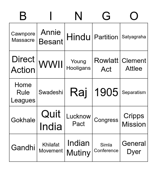 India Summer Bingo Card