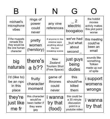 lord of the rings marathon Bingo Card