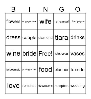 Bridal Shower Bingo Card