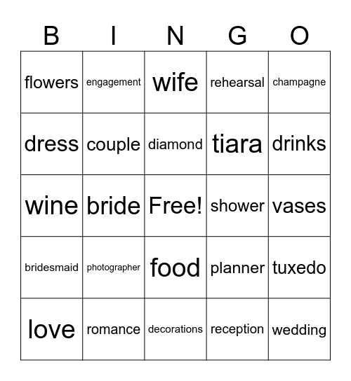 Bridal Shower Bingo Card