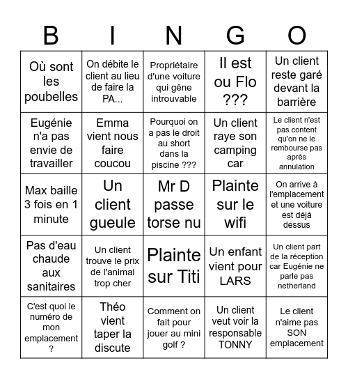 Bingo de la Réception Bingo Card