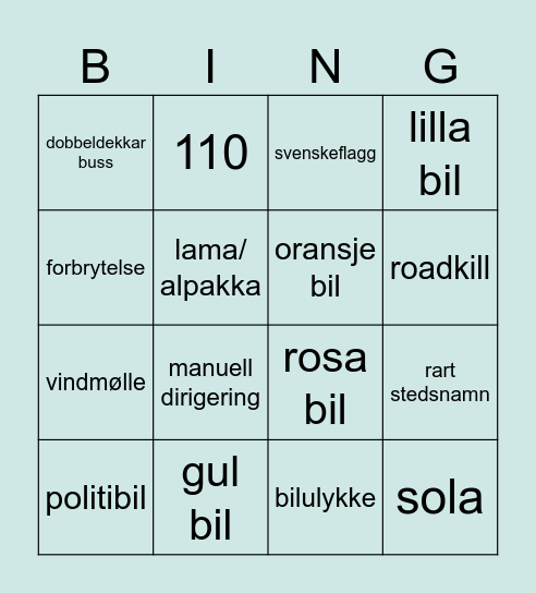 r&s roadtrip bingo!! Bingo Card