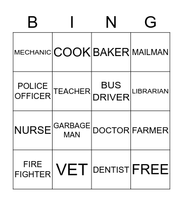 Service Workers Bingo Card