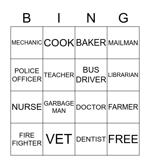Service Workers Bingo Card