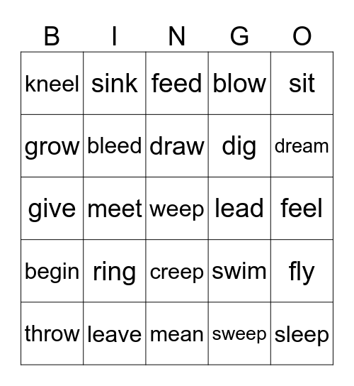 Irregular Past Tense - 2 Bingo Card