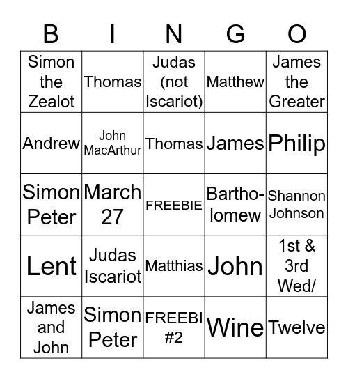 Twelve Ordinary Men Bingo Card