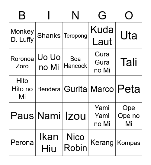 Gilbert's Bingo Card