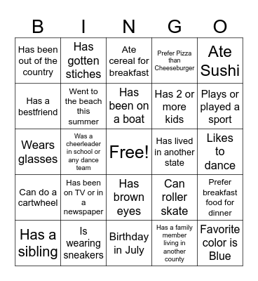 Get to Know You! Bingo Card