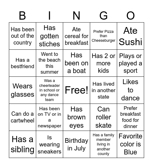 Get to Know You! Bingo Card