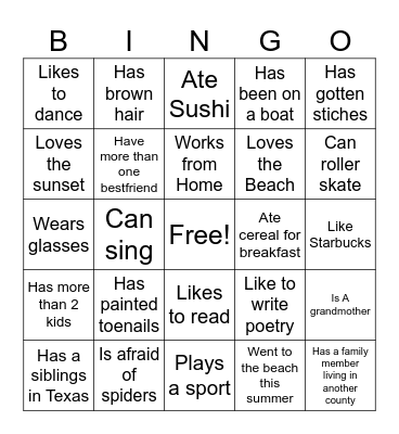 Get to Know You! Bingo Card