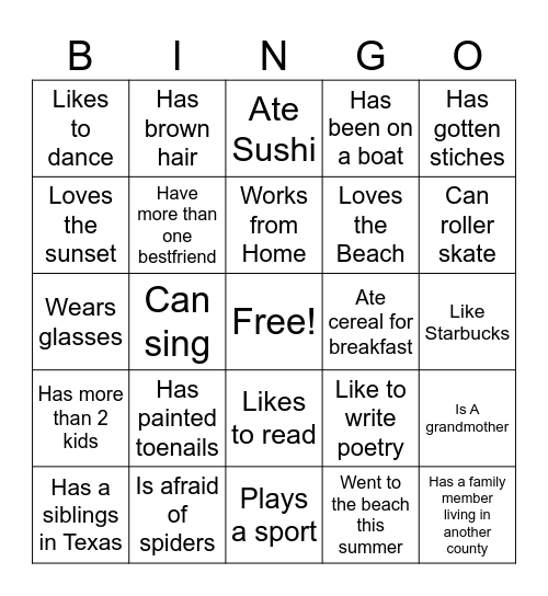 Get to Know You! Bingo Card