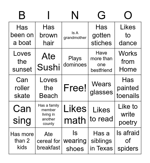 Get to Know You! Bingo Card