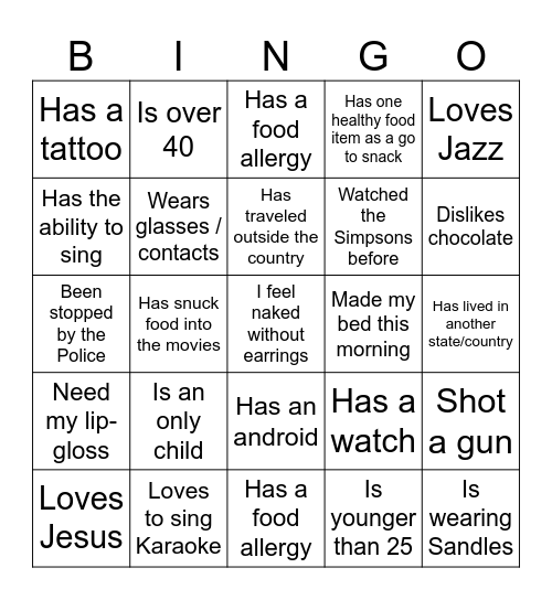 Ice-Ice Breaker! Bingo Card