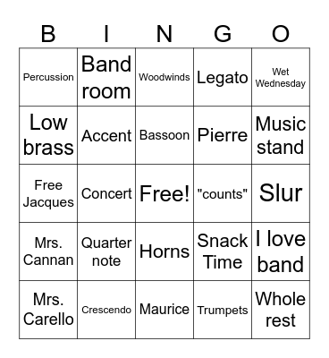 Summer Band Bingo! Bingo Card