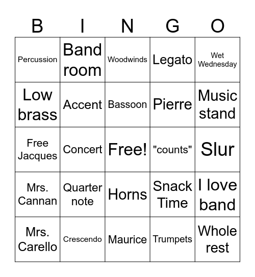 Summer Band Bingo! Bingo Card