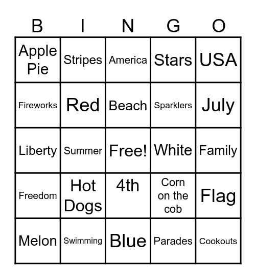 Independence day Bingo Card