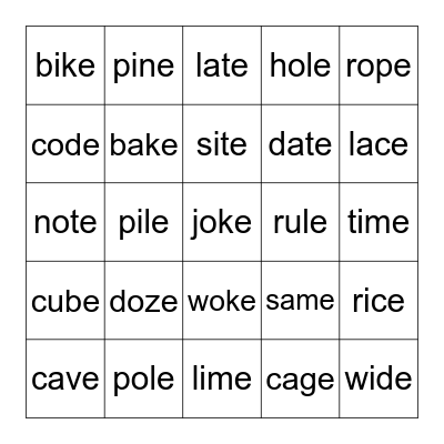Long Vowel Blackout Bingo Card