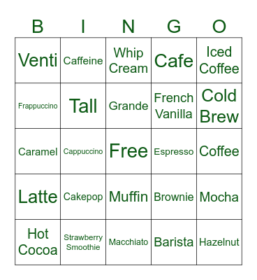 Starbucks Bingo Card