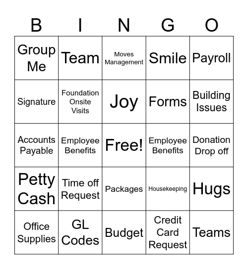 Admin Bingo Card